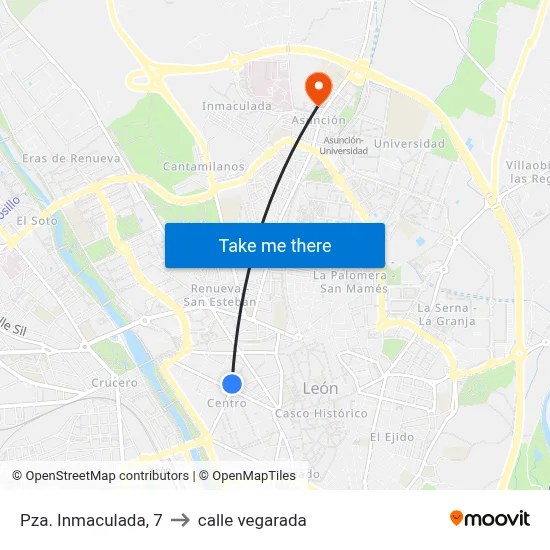 Pza. Inmaculada, 7 to calle vegarada map