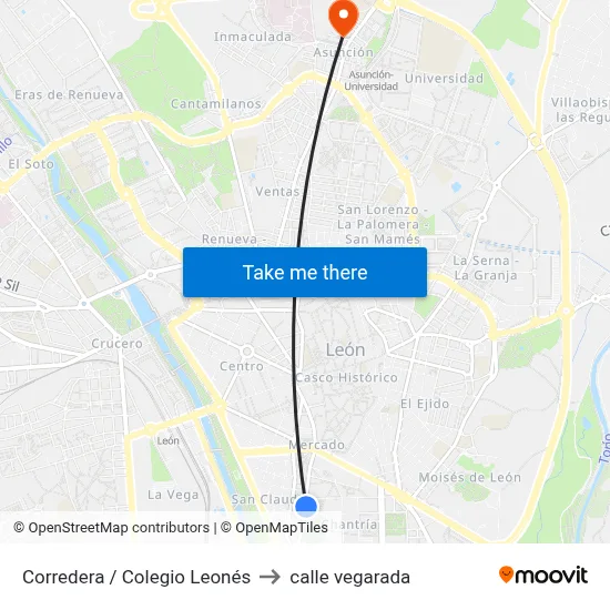 Corredera / Colegio Leonés to calle vegarada map