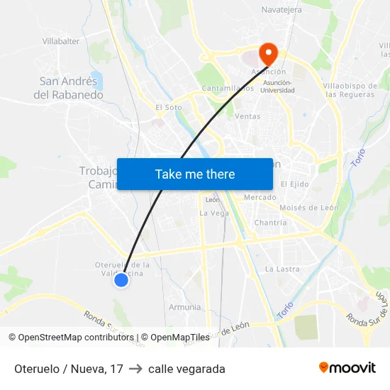 Oteruelo / Nueva, 17 to calle vegarada map
