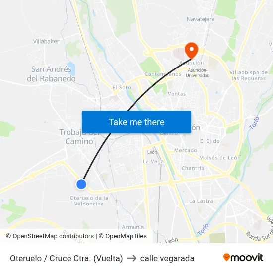 Oteruelo / Cruce Ctra. (Vuelta) to calle vegarada map