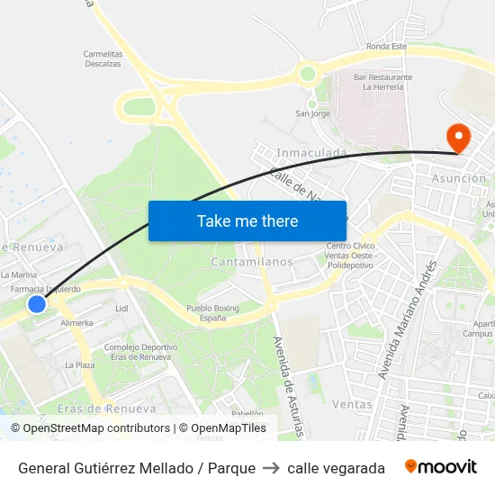 General Gutiérrez Mellado / Parque to calle vegarada map