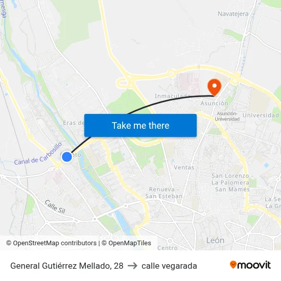 General Gutiérrez Mellado, 28 to calle vegarada map