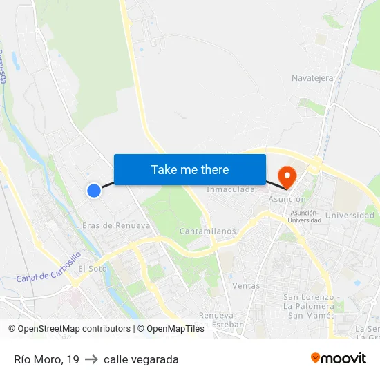 Río Moro, 19 to calle vegarada map