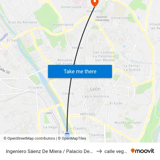 Ingeniero Sáenz De Miera / Palacio Deportes (Frente) to calle vegarada map