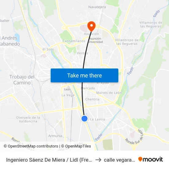 Ingeniero Sáenz De Miera / Lidl (Frente) to calle vegarada map