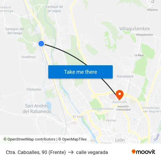 Ctra. Caboalles, 90 (Frente) to calle vegarada map