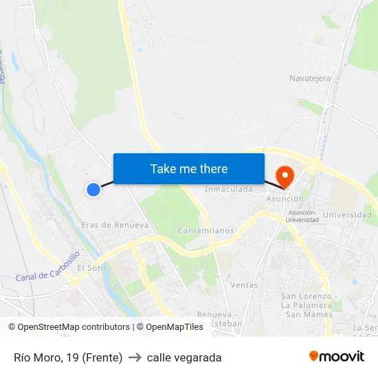 Río Moro, 19 (Frente) to calle vegarada map