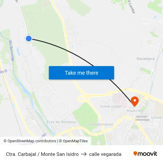 Ctra. Carbajal / Monte San Isidro to calle vegarada map