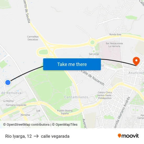 Río Iyarga, 12 to calle vegarada map