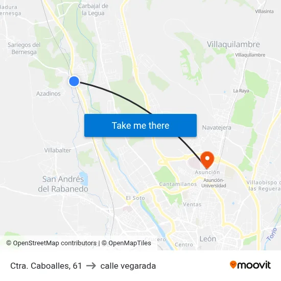 Ctra. Caboalles, 61 to calle vegarada map