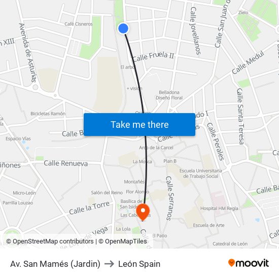 Av. San Mamés (Jardin) to León Spain map