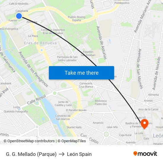 G. G. Mellado (Parque) to León Spain map