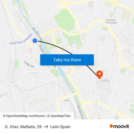 G. Gtez. Mellado, 28 to León Spain map