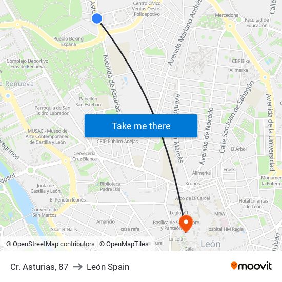 Cr. Asturias, 87 to León Spain map