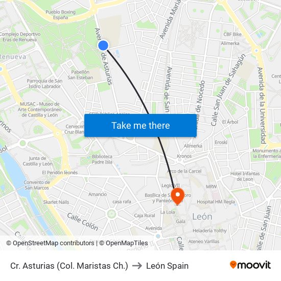 Cr. Asturias (Col. Maristas Ch.) to León Spain map