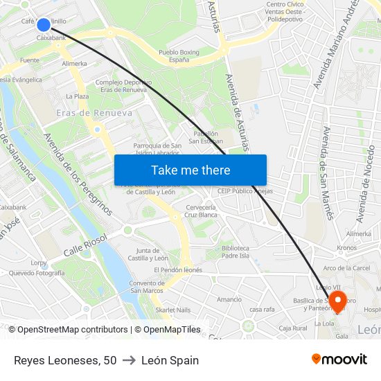 Reyes Leoneses, 50 to León Spain map