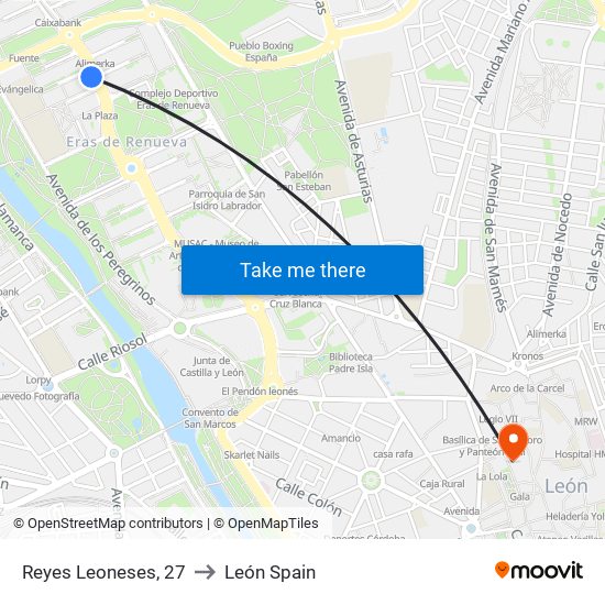Reyes Leoneses, 27 to León Spain map