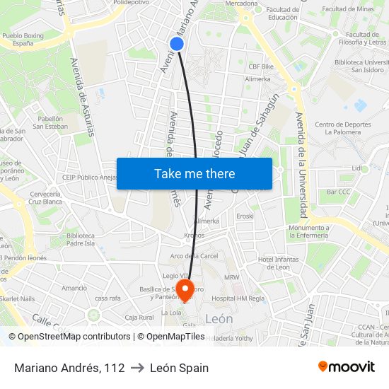 Mariano Andrés, 112 to León Spain map