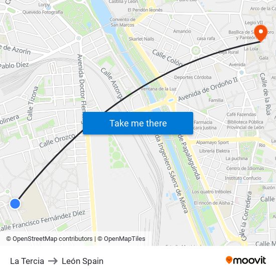 La Tercia to León Spain map