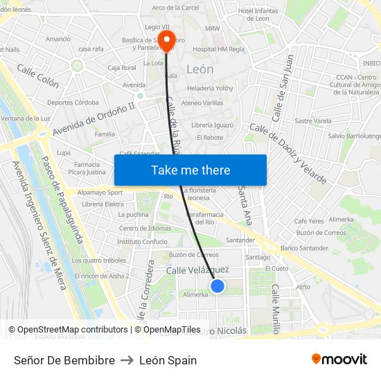 Señor De Bembibre to León Spain map