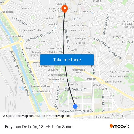 Fray Luis De León, 13 to León Spain map