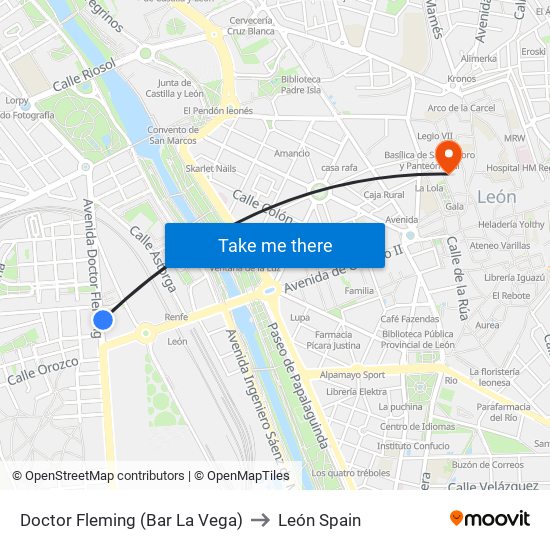 Doctor Fleming (Bar La Vega) to León Spain map