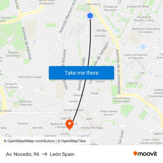 Av. Nocedo, 96 to León Spain map