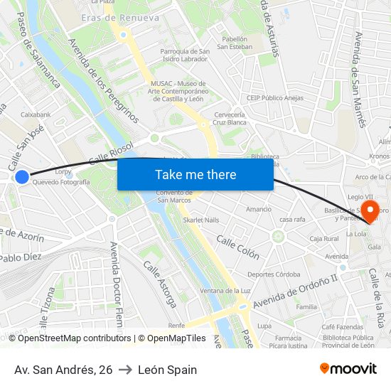 Av. San Andrés, 26 to León Spain map