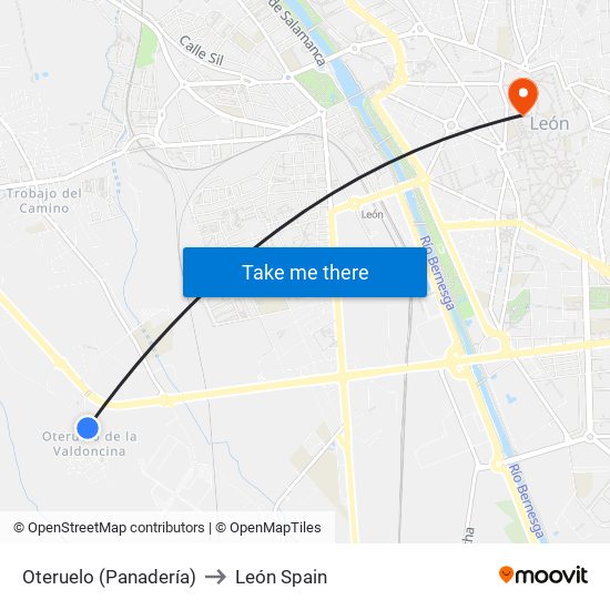 Oteruelo (Panadería) to León Spain map