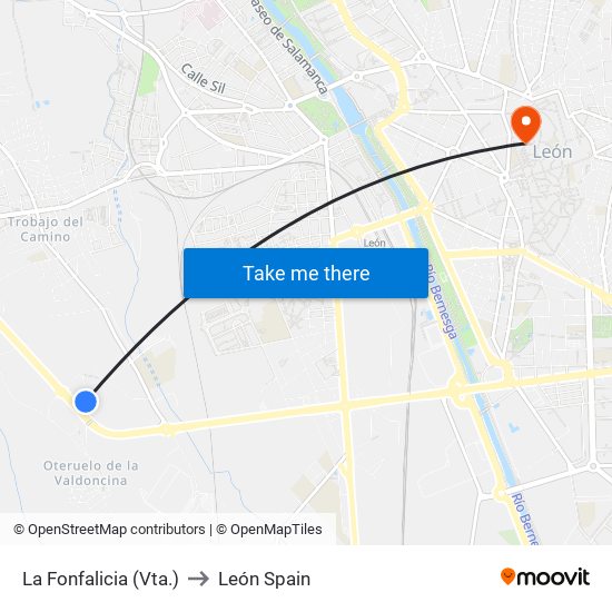 La Fonfalicia (Vta.) to León Spain map