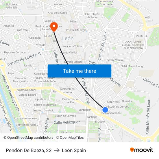 Pendón De Baeza, 22 to León Spain map