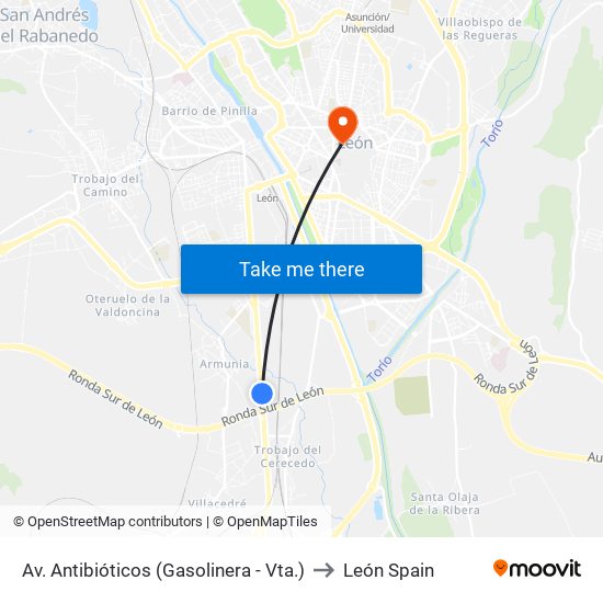 Av. Antibióticos (Gasolinera - Vta.) to León Spain map