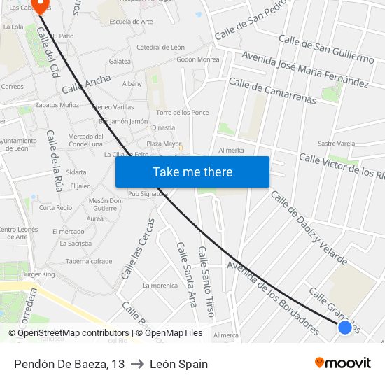 Pendón De Baeza, 13 to León Spain map