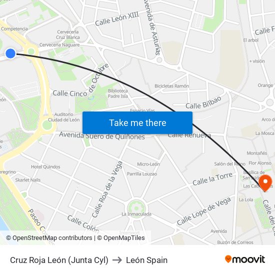 Cruz Roja León (Junta Cyl) to León Spain map