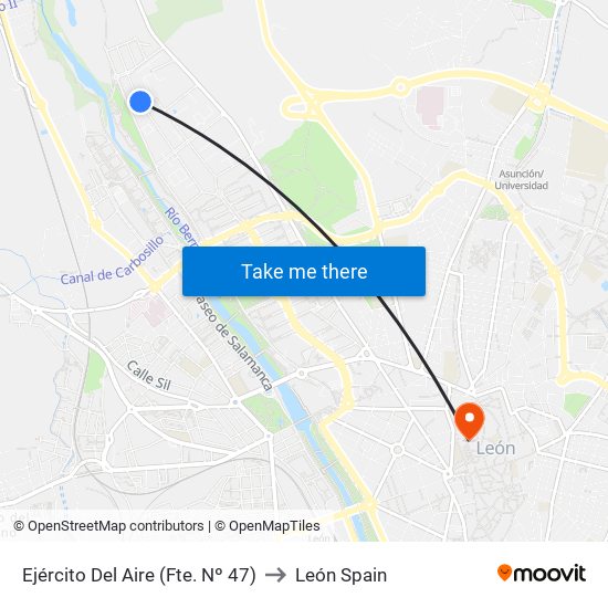 Ejército Del Aire (Fte. Nº 47) to León Spain map