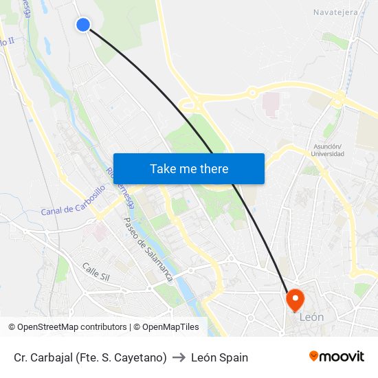 Cr. Carbajal (Fte. S. Cayetano) to León Spain map