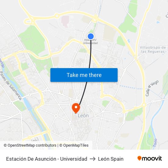 Estación De Asunción - Universidad to León Spain map