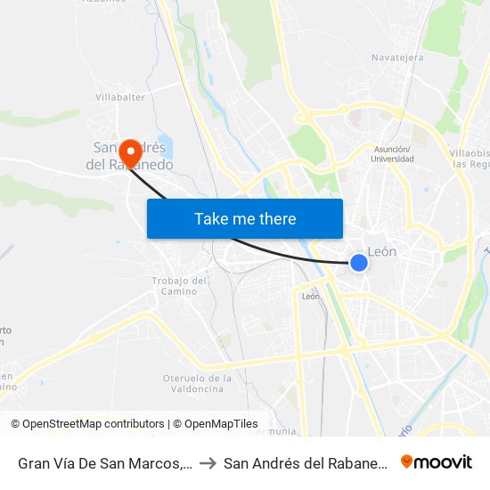 Gran Vía De San Marcos, 2 to San Andrés del Rabanedo map