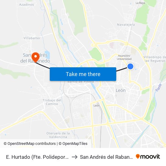 E. Hurtado (Fte. Polideportivo) to San Andrés del Rabanedo map