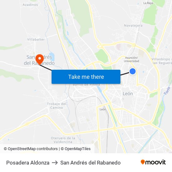 Posadera Aldonza to San Andrés del Rabanedo map