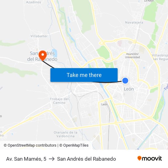 Av. San Mamés, 5 to San Andrés del Rabanedo map