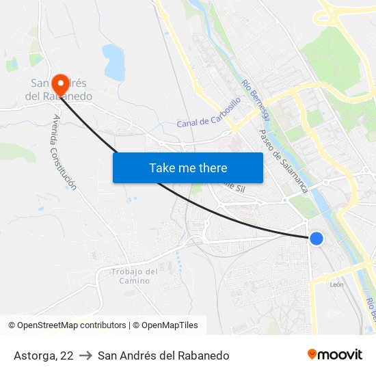 Astorga, 22 to San Andrés del Rabanedo map