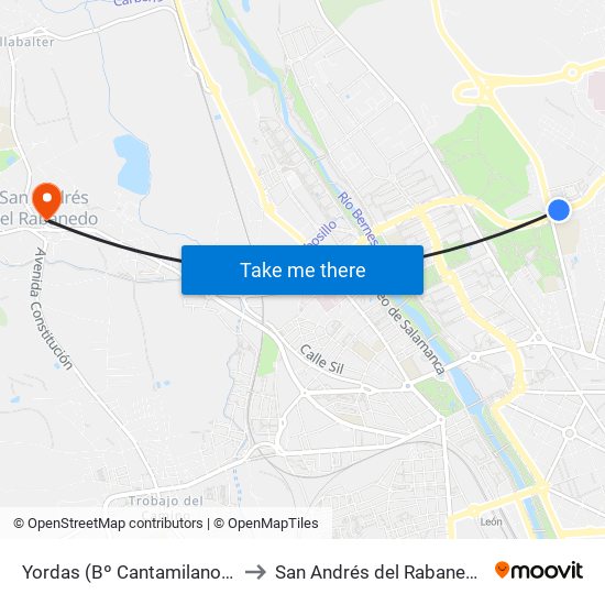 Yordas (Bº Cantamilanos) to San Andrés del Rabanedo map