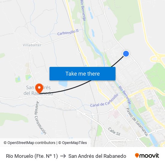 Río Moruelo (Fte. Nº 1) to San Andrés del Rabanedo map