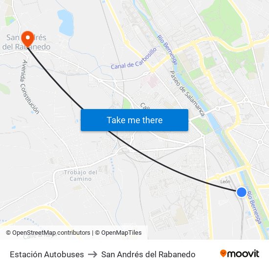 Estación Autobuses to San Andrés del Rabanedo map