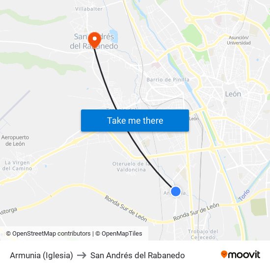 Armunia (Iglesia) to San Andrés del Rabanedo map
