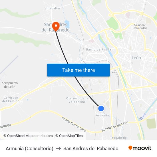 Armunia (Consultorio) to San Andrés del Rabanedo map