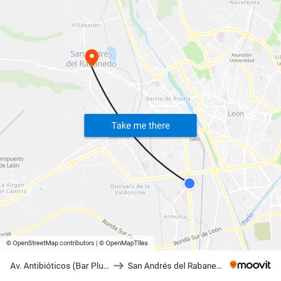 Av. Antibióticos (Bar Plus) to San Andrés del Rabanedo map