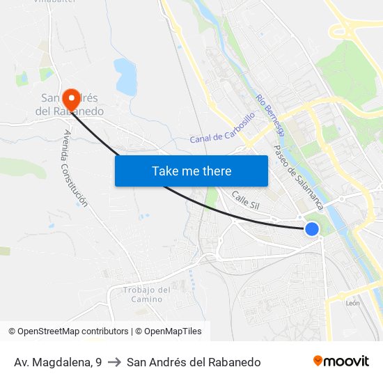 Av. Magdalena, 9 to San Andrés del Rabanedo map