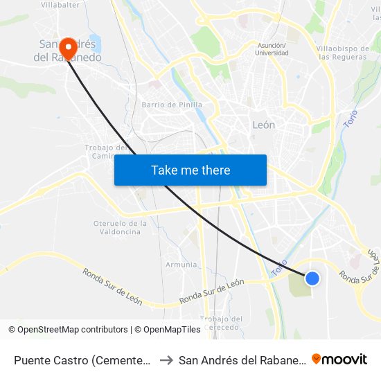 Puente Castro (Cementerio) to San Andrés del Rabanedo map